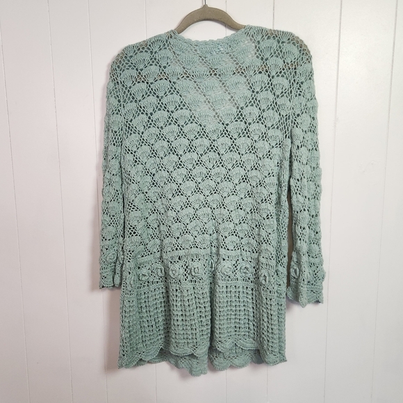 April Cornell Green Floral Crochet Long Sleeve Cardigan Sweater Womens Small - Picture 5 of 9